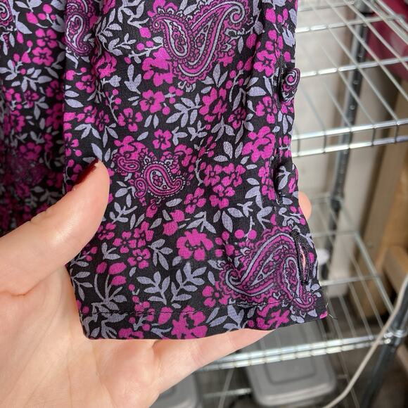 Vintage Cristallo Womens Purple Ditsy Floral Silk Blouse Size 42/10 Boho Italian - Picture 9 of 12